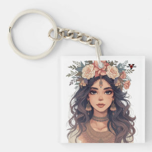 Porte-clés Belle Fille Anime Florale – Esthétique Pastel Douc