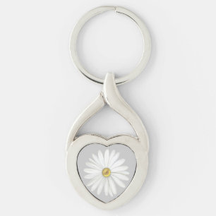 Porte-clés Belle Fleur marguerite sur gris argenté clair