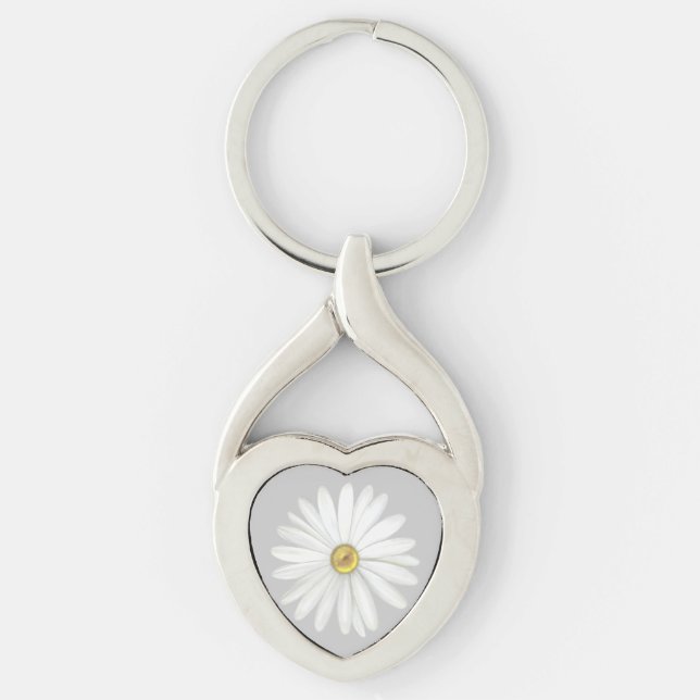 Porte-clés Belle Fleur marguerite sur gris argenté clair (Devant)