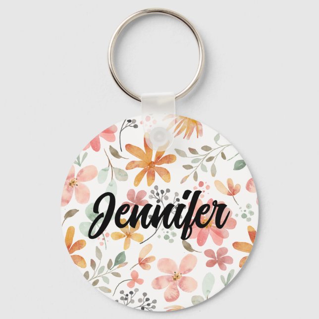 Porte-clés Belle fleurs rose orange blanche sur mesure (Recto)