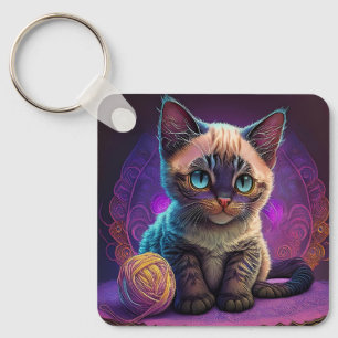 Porte-clés Belle Jeune Kitty Avec Balle En Fil