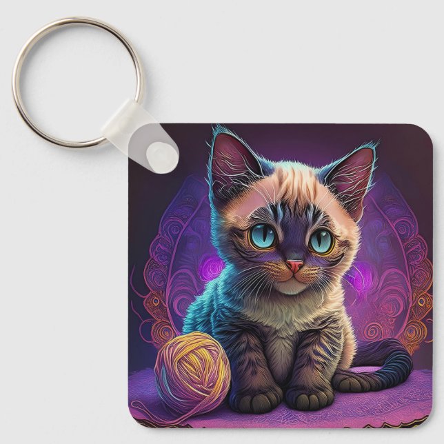 Porte-clés Belle Jeune Kitty Avec Balle En Fil (Recto)