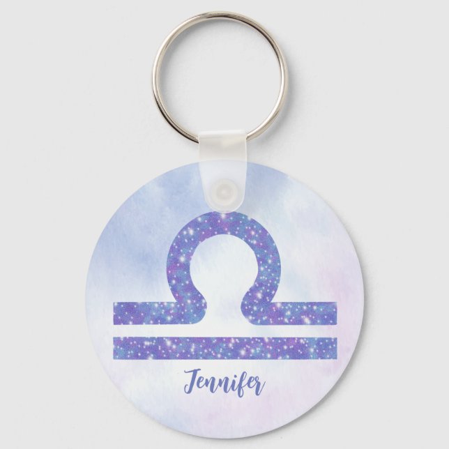 Porte-clés Belle Libra Astrologie Signe Personnalisé Violet (Recto)