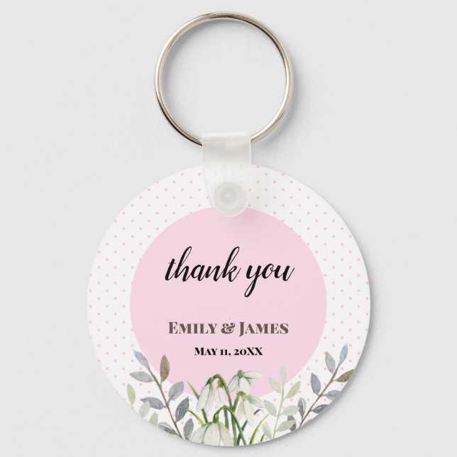 Porte-clés Belle Mariage Blancs neige Pois roses (Recto)