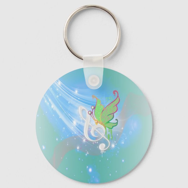 Porte-clés Belle note de musique blanche cool vive papillon (Recto)