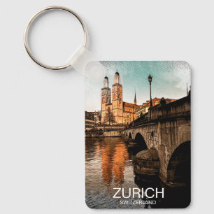 Porte-clés Belle vue de la ville de Zurich Suisse vintage