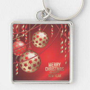 Porte-clés Belles boules de Noël rouges et dorées
