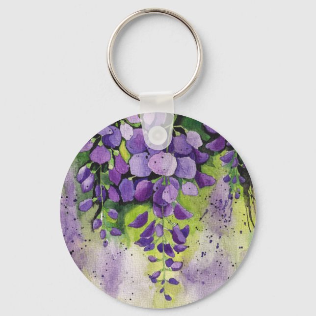Porte-clés Belles Fleurs De Wisteria En Aquarelle (Recto)