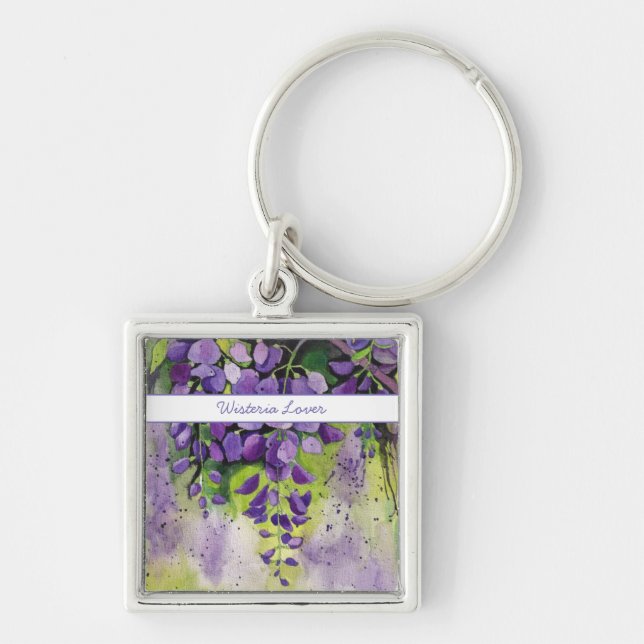 Porte-clés Belles Fleurs De Wisteria En Aquarelle (Devant)