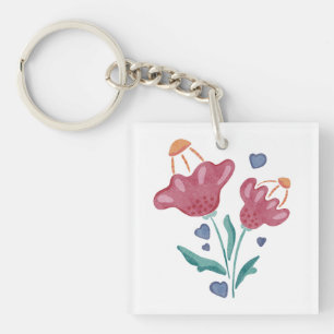 Porte-clés Belles fleurs psychédéliques