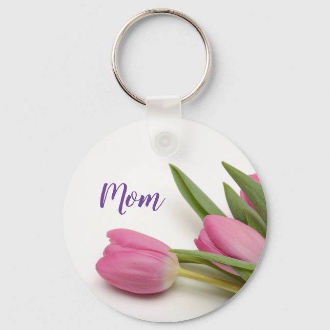 Porte-clés Belles tulipes roses avec texte (Recto)