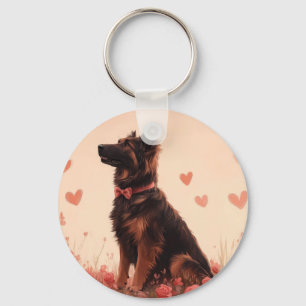 Porte-clés Berger anatolien avec Rose - Saint-Valentin