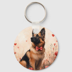 Porte-clés Berger belge avec Rose - Saint-Valentin