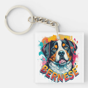 Porte-clés Bernese Mountain Dog Head Vibré couleur éclaboussu
