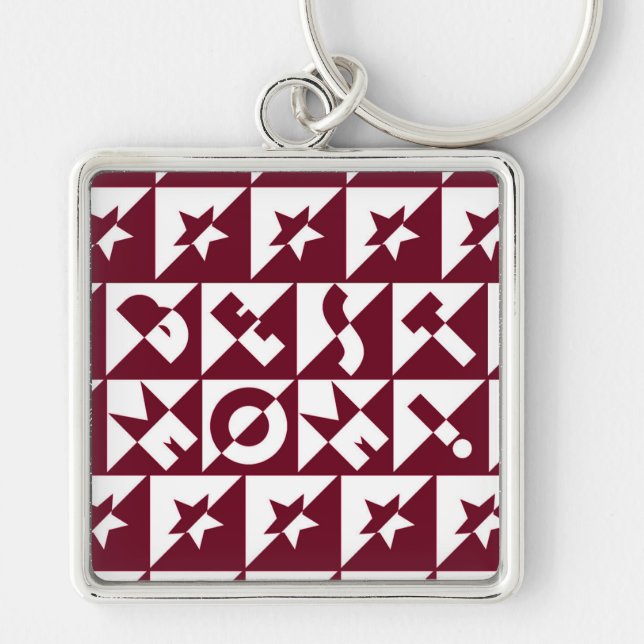 Porte-clés Best Mama Red and White Pattern with Stars (Devant)
