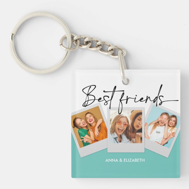 Porte-clés BFF 3 Photos Personnalisées Bestie Meilleurs Amis  (Devant)