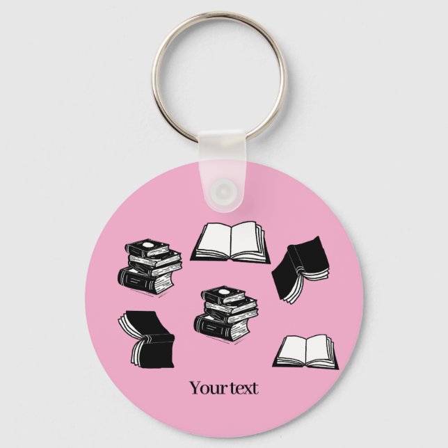 Porte-clés Bibliothèque bibliophile rose Motif de livre (Recto)