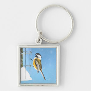 Porte-clés Bickadee sur la peinture d'alimentation - Oiseaux 