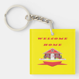 PORTE-CLÉS BIENVENUE MAISON DESIGN ROUGE CLAIR ET HEUREUX