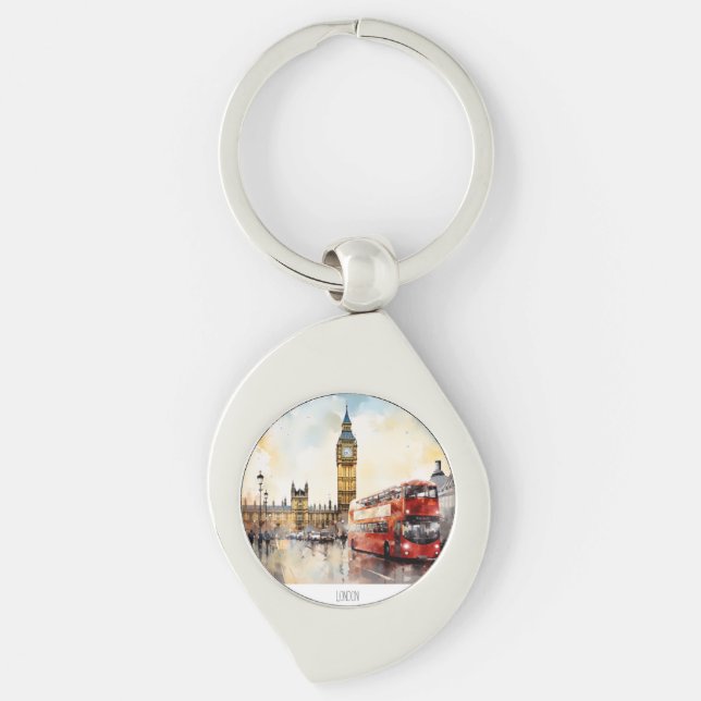 Porte-clés Big Ben et bus rouge à Londres (Devant)