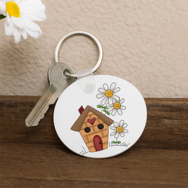 Porte-clés Birdhouse avec marguerites et art populaire du coe (Créateur téléchargé)