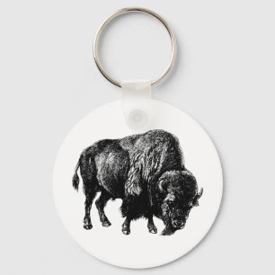 Porte-clés Bison américain de Buffalo Vintage Bois Gravure