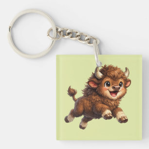 Porte-clés Bison Mignon aux Grands Yeux Cartoon de Faune Heur