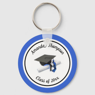 Porte-clés Black and Blue Graduation Cap and Tassel