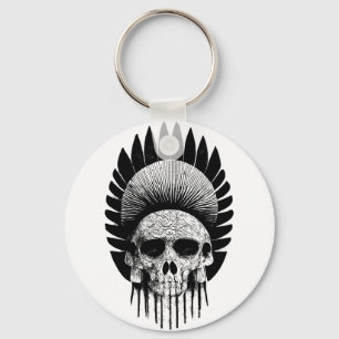 Porte-clés Black And White Indian Skull
