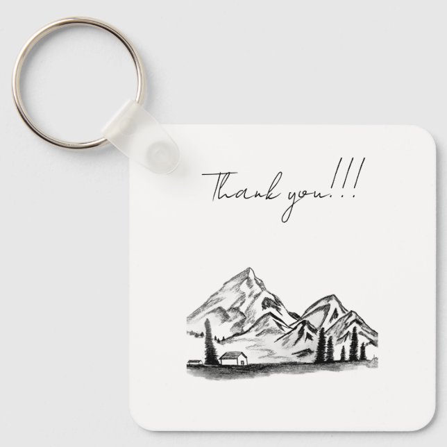 Porte-clés black and white sketch of Mountains (Recto)