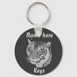 Porte-clés black and white tiger painting of big cat