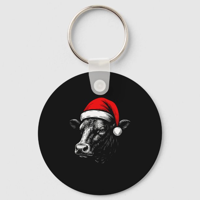 Porte-clés Black Angus Rancher Christmas Cow Santa Hat Farmer (Recto)