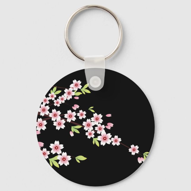 Porte-clés Black avec rose et vert cerisier en fleurs Sakura (Recto)