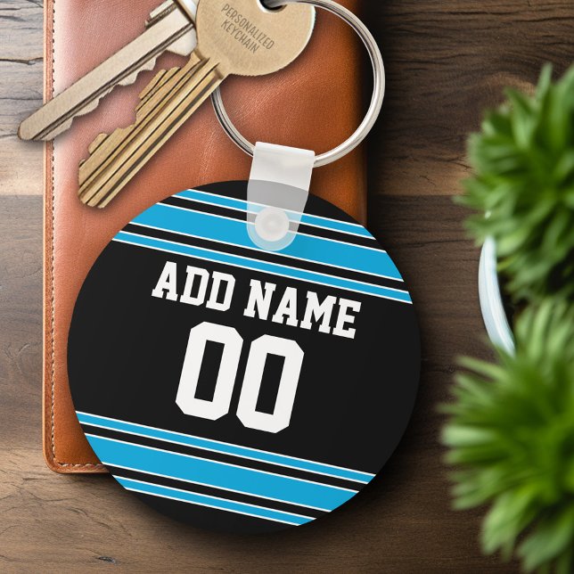 Porte-clés Black Blue Football Jersey Nom personnalisé Numéro (Personalized Keychain - Sports Jersey Football Theme)