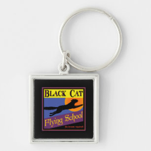 Porte-clés Black Cat Flying School Vintage Halloween Art