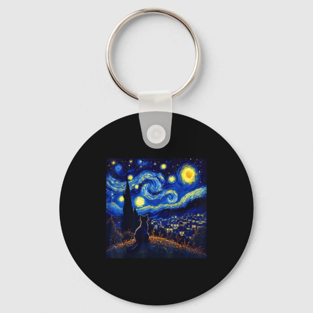 Porte-clés Black Cat Funny Cat Lover Mom Daddy Starry Night V (Recto)