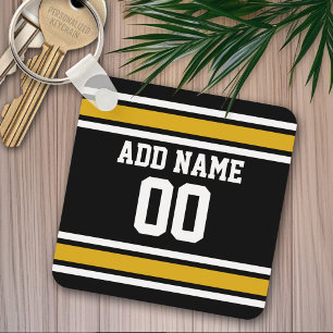 Porte-clés Black Gold Football Jersey Nom personnalisé Numéro