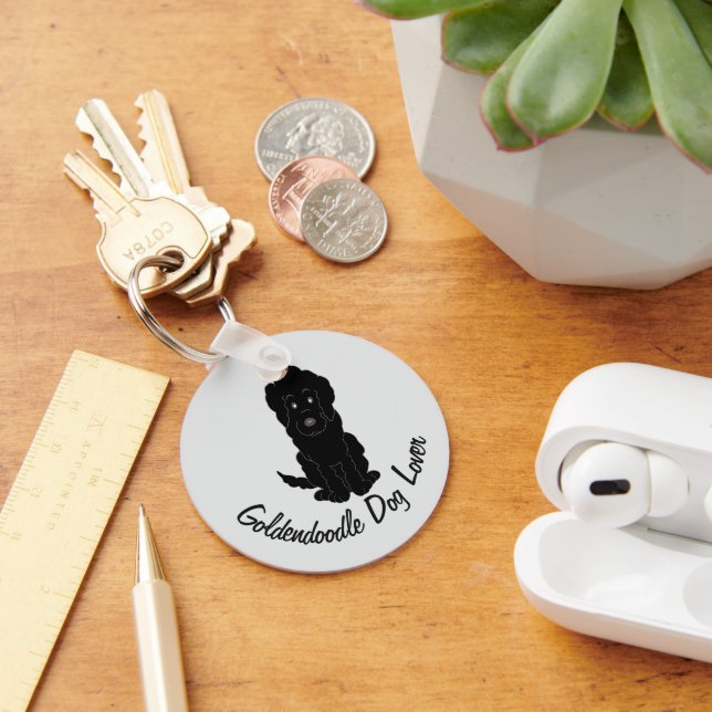 Porte-clés Black Goldendoodle Design Any Colour Background (Bureau)