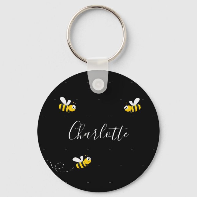 Porte-clés Black happy bumble abeilles été fun humour monogra (Recto)