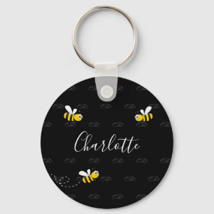 Porte-clés Black happy bumble bees summer fun humor monogram