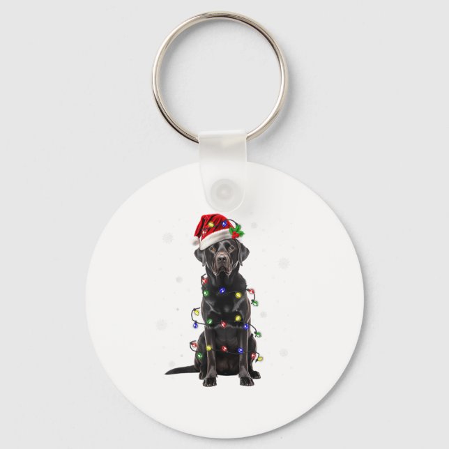 Porte-clés Black Lab Labrador Christmas Tree Light Pyjama Chi (Recto)