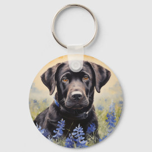 Porte-clés Black Labrador dans Bluebonnets