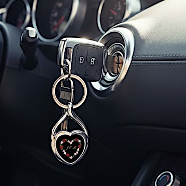 Porte-clés Black metal keychain with a pink and red heart (Créateur téléchargé)