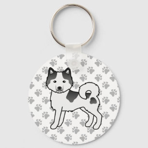 Porte-clés Black Piebald Alaskan Malamute Cartoon Dog & Paws