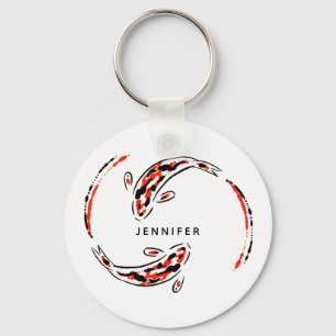 Porte-clés Black & Red Japanese Koi Fish Artistic