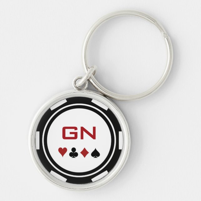 Porte-clés Black White Poker Chip Las Vegas Casino Monogramme (Devant)