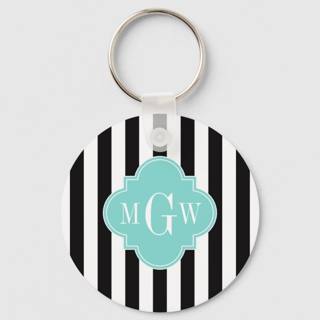 Porte-clés Black White Stripe Turquoise Quatrefoil (Recto)
