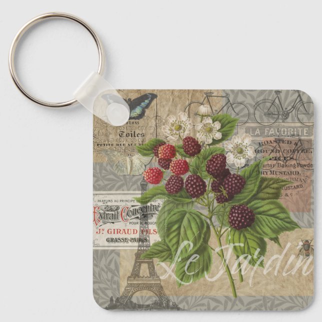 Porte-clés Blackberries Floral Garden Flower Papillon Art (Recto)