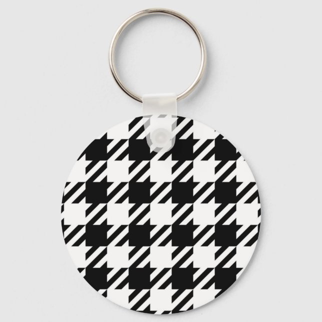 Porte-clés Blanc sur noir motif Houndstooth (Recto)