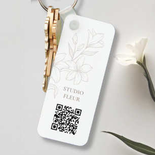 Porte-clés BLANCHE Code QR floral minimal chic
